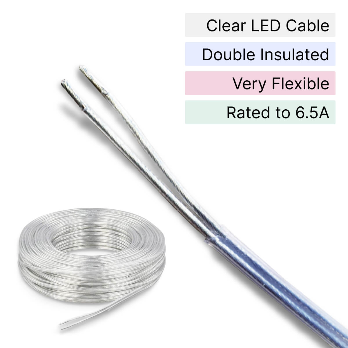 Clear LED Cable 6.5A High Rated