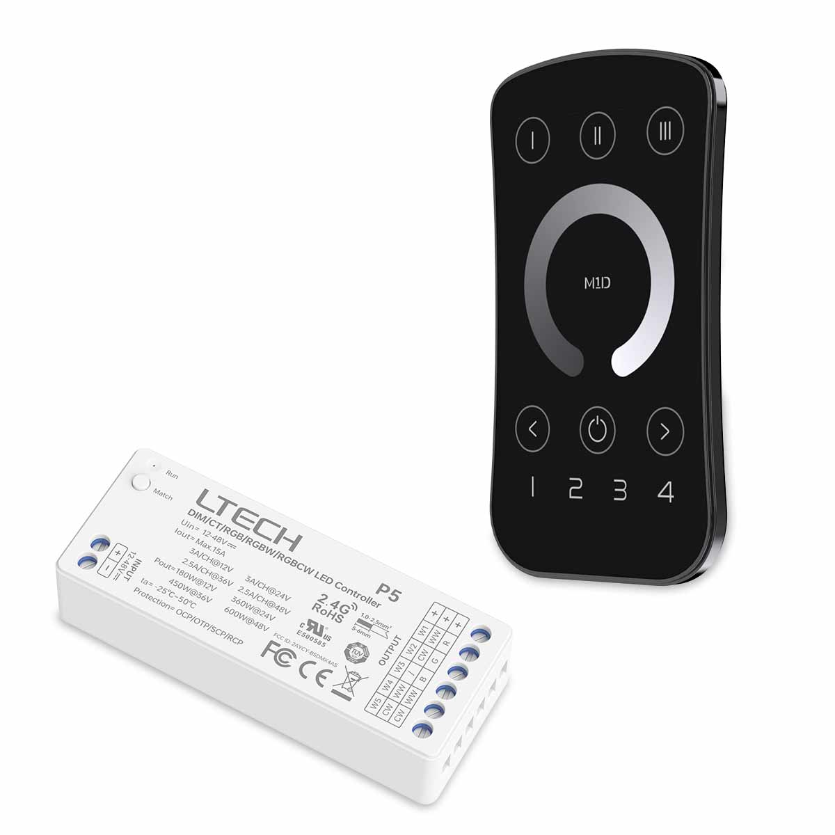 LTech M1D + P5 Complete Dimming Kit | Single-Channel Control | 4-Zone Ready | 2.4GHz RF | 30m Range WeLoveLeds