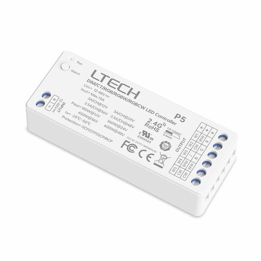 LTech P5 Receiver | 5-in-1 Universal Controller | 12-48V | DIM/CCT/RGB/RGBW/RGBCW | 2.4GHz RF | Multi-Zone WeLoveLeds