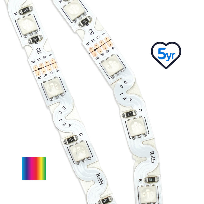 S-Type RGB LED Strip | IP20 | 48LEDs p/m | 12v | 8mm | Cut every 63mm | 14.4w p/m | p/metre & reel WeLoveLeds