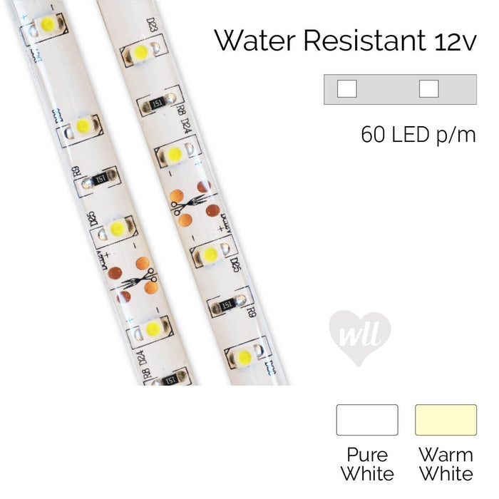 Water Resistant 60 LED Strip, 12v, 4.8w p/m