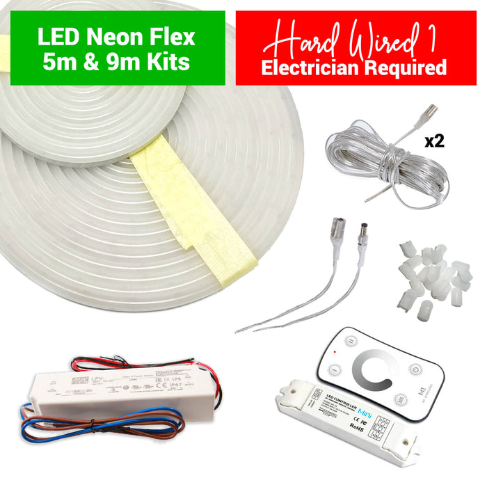 LED Neon Flex Kits - Hard Wired #1 - 2 sizes - 10 colours