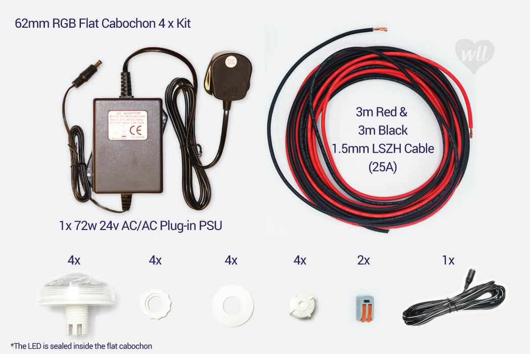 62mm RGB Flat Cabochon x 4 kit - 24v