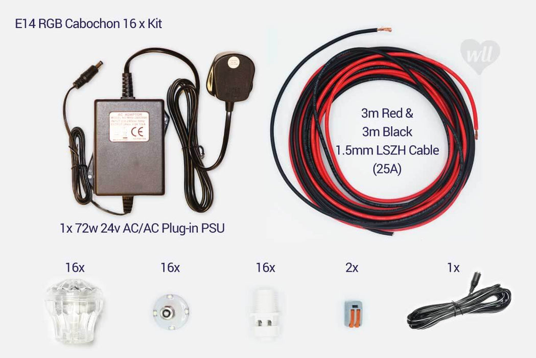 E14 RGB Cabochon x 16 kit - 24v